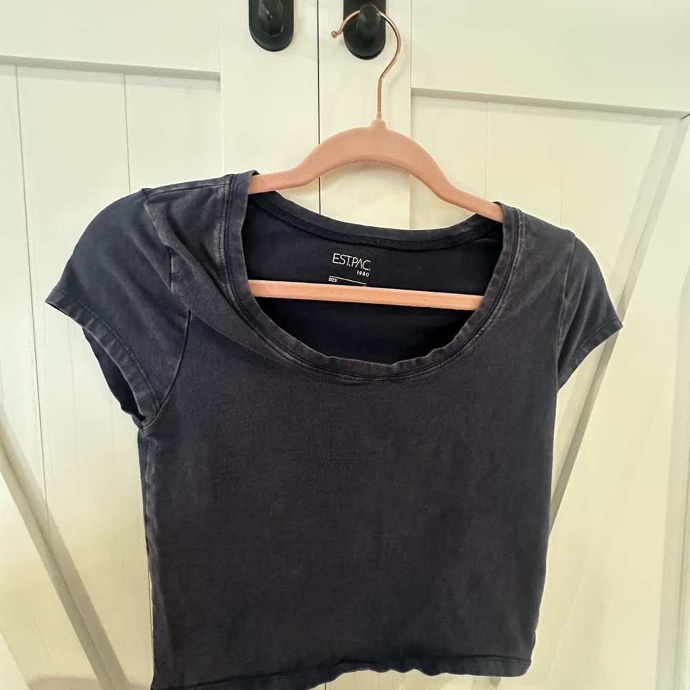 Washed Blue Scoop Neck T-Shirt with Short Sleeves